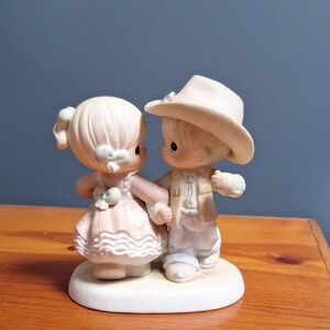 Precious Moments Cowboy and Girl Cake Topper - Cream and Tan